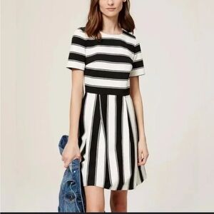 LOFT Black and Cream Striped Dress